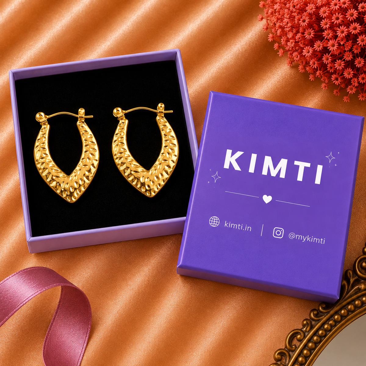 18K Gold-Plated Textured V-Shaped Gold Hoop Earrings