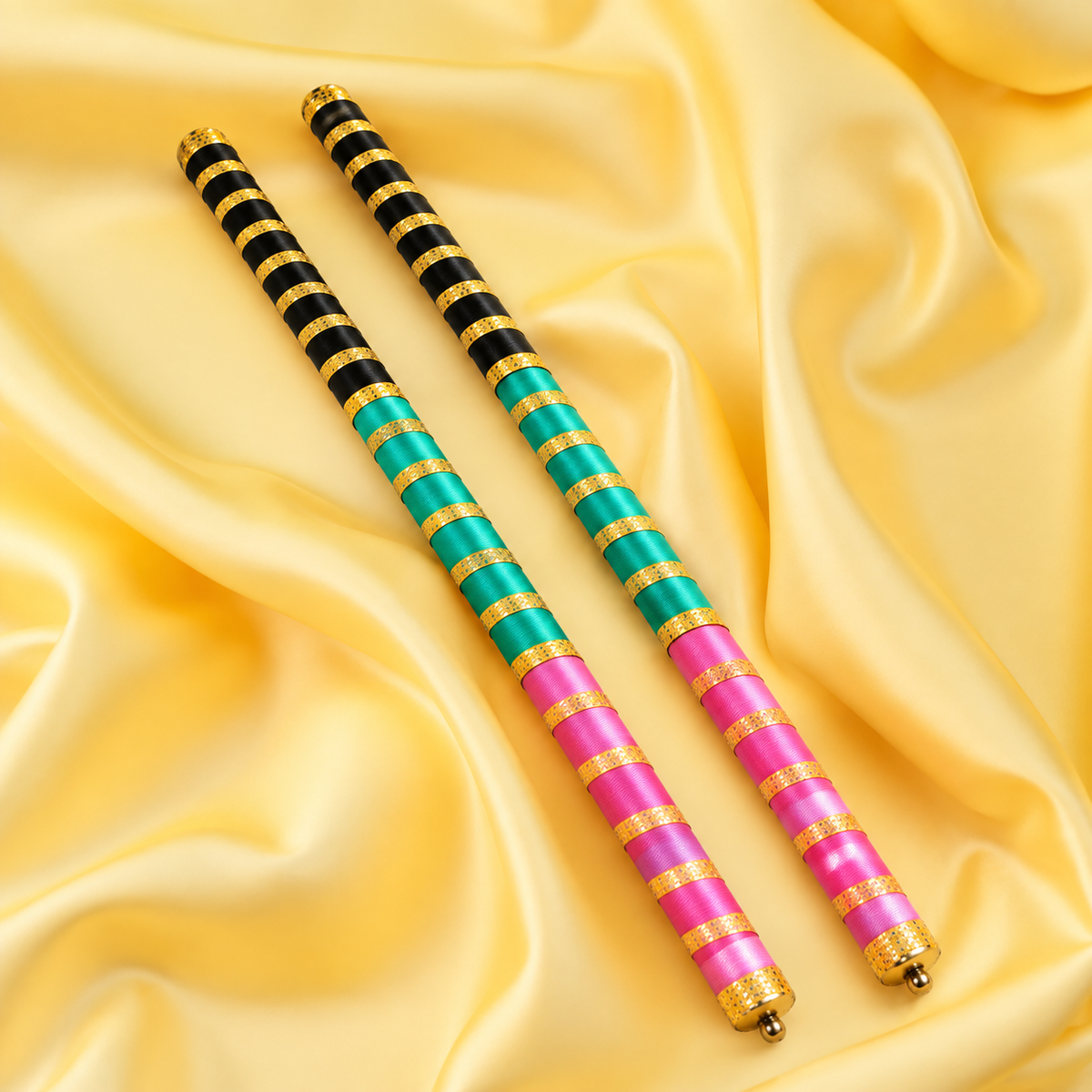 Multicolor Golden Spiral Dandiya Sticks – Pair