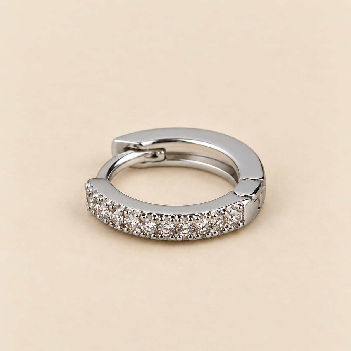 Men - Silver Crystal Huggie Hoop Earring