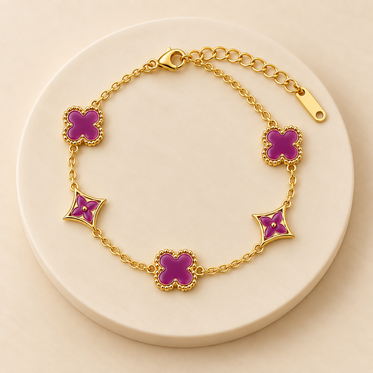 18K Gold Plated Purple Clover Charm Gold Bracelet
