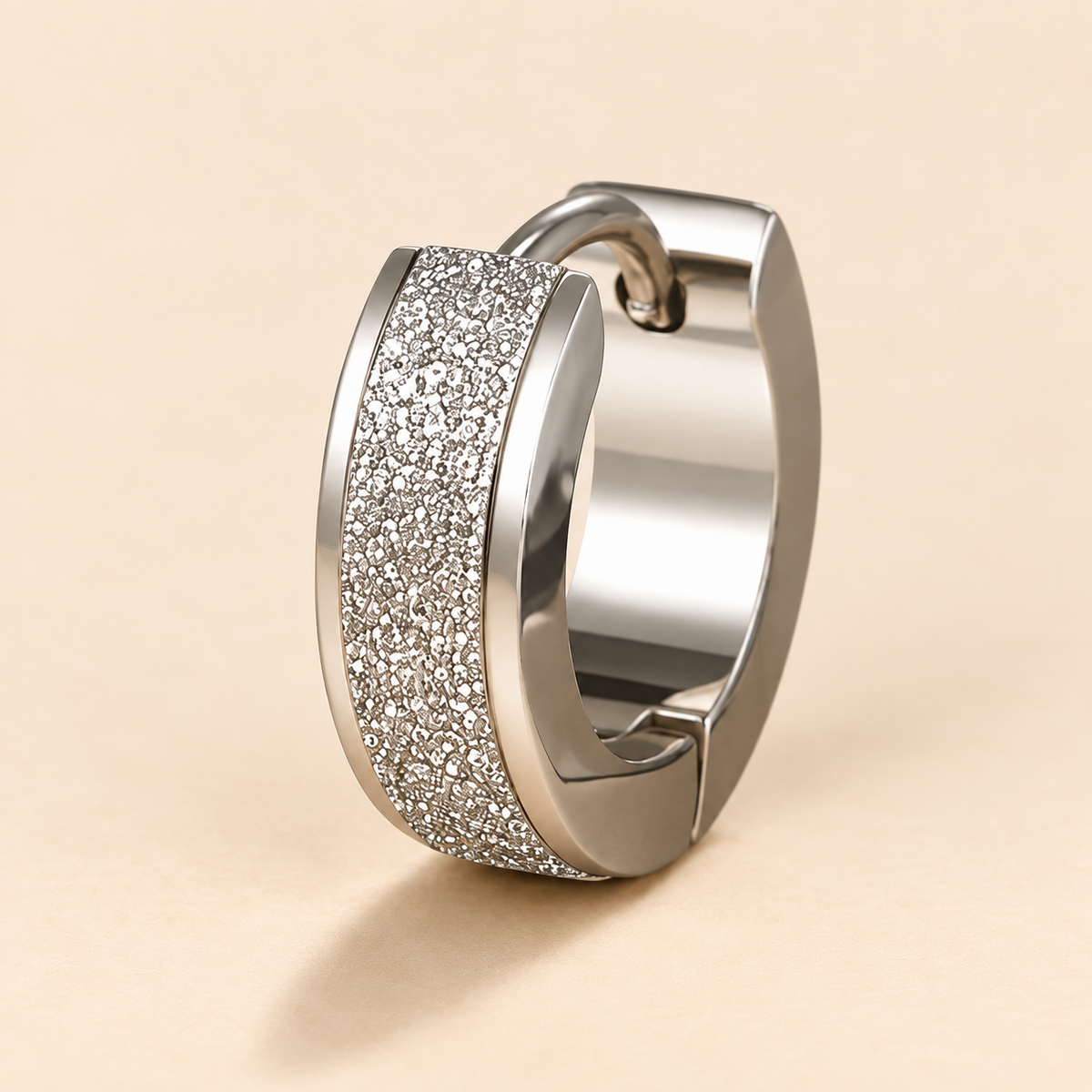 Men - Silver Sparkle Textured Huggie Hoop Earring