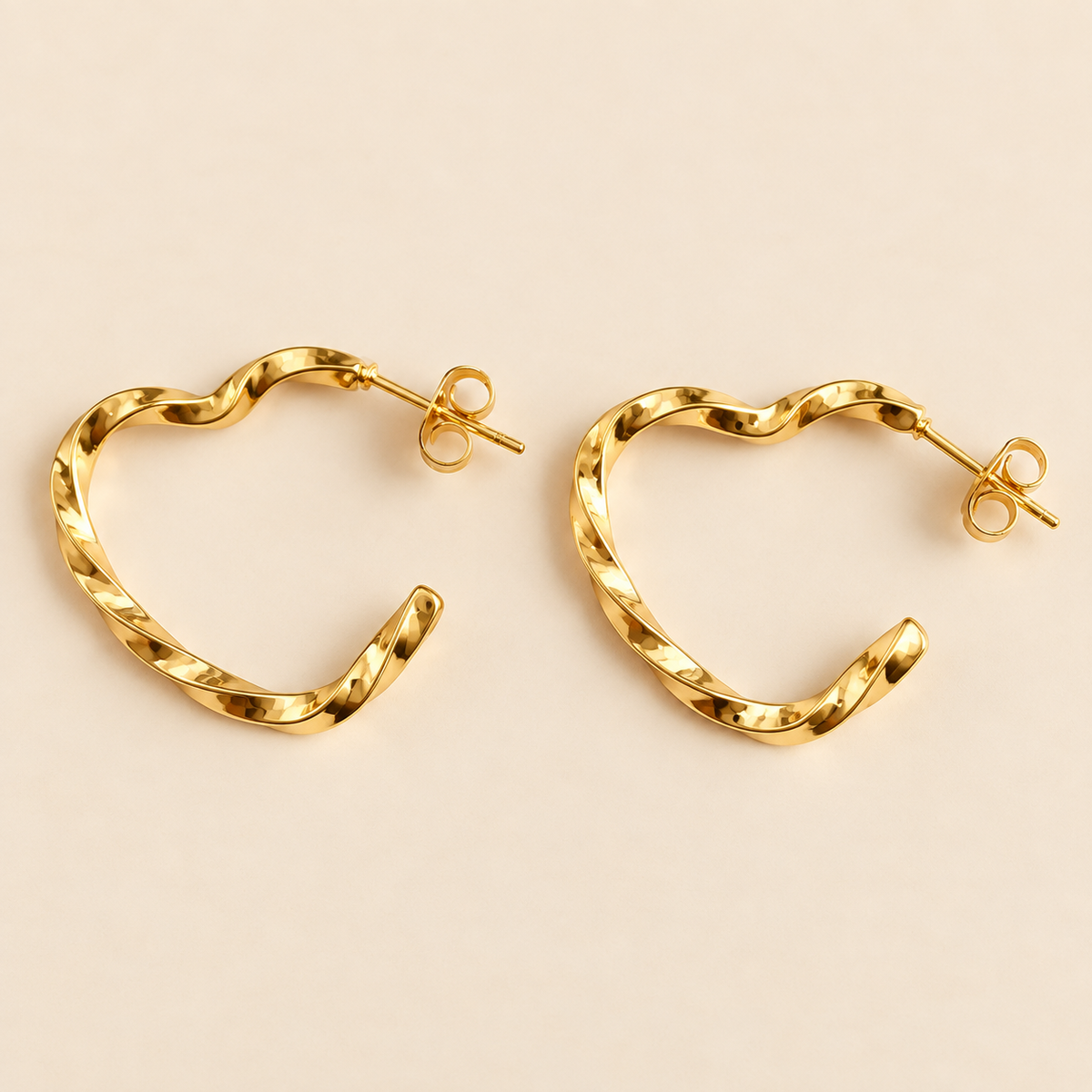 Twisted Heart-Shaped Gold Hoop Earrings