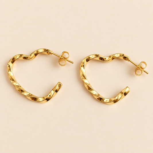 Twisted Heart-Shaped Gold Hoop Earrings