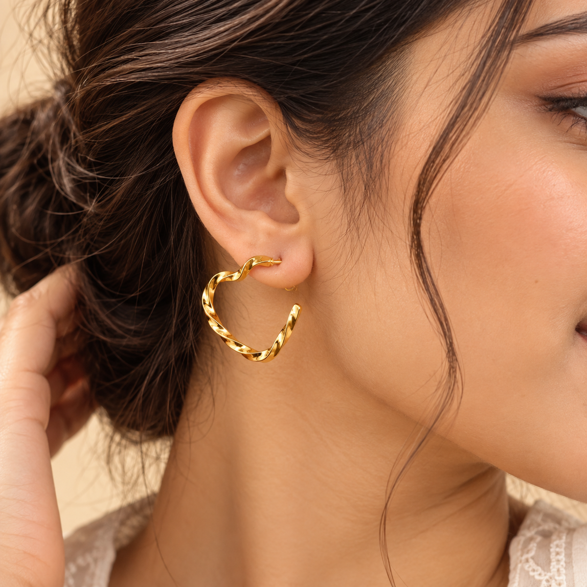 Twisted Heart-Shaped Gold Hoop Earrings