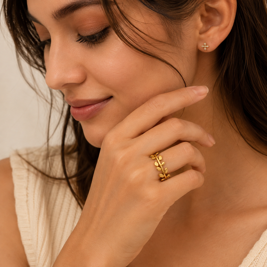 18K Gold Plated Golden Olive Leaf Ring