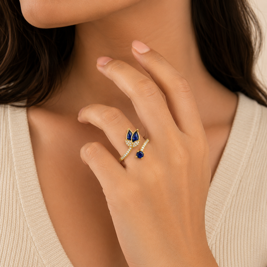 Royal Blue Lotus Adjustable Ring