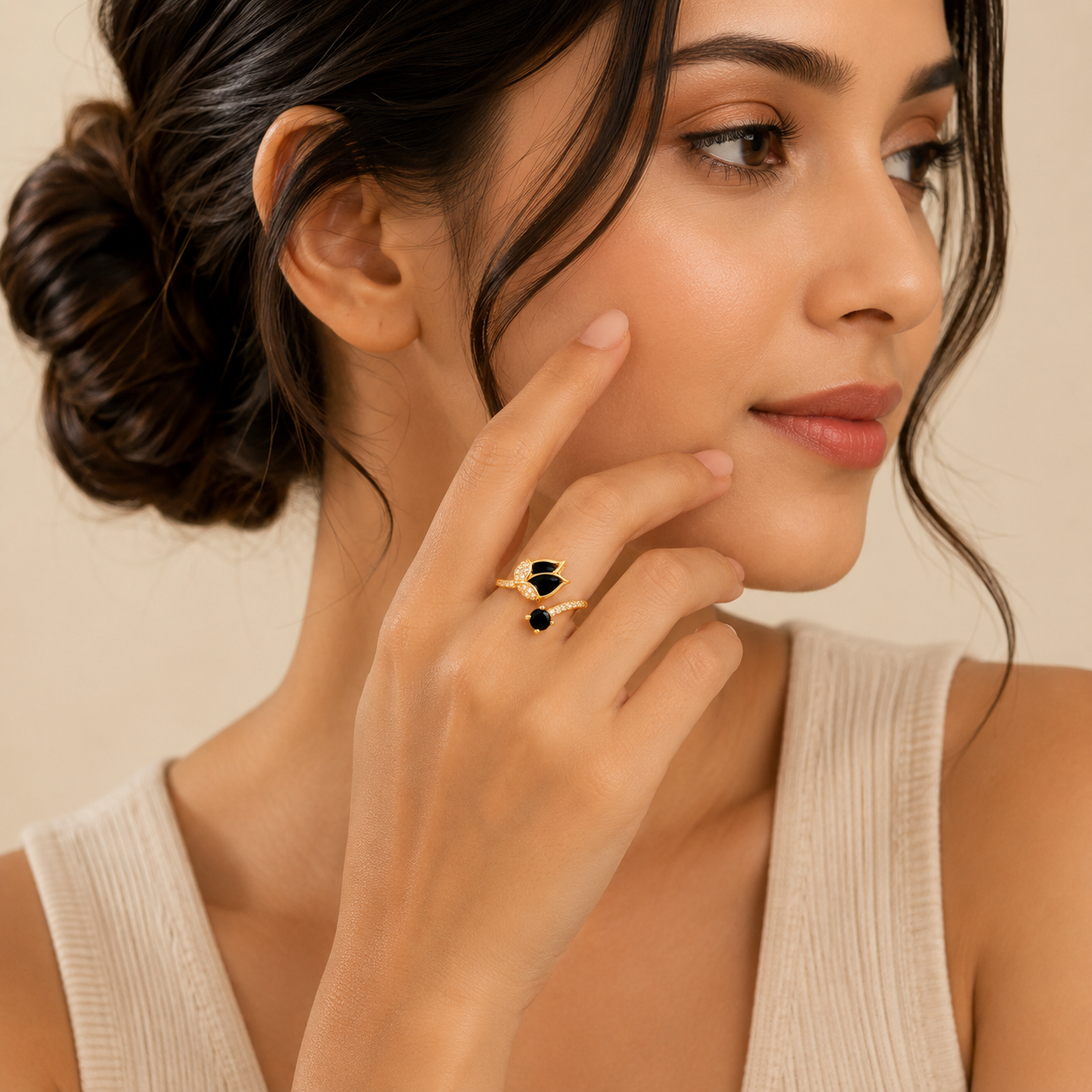 Black Lotus Luxe Adjustable Ring
