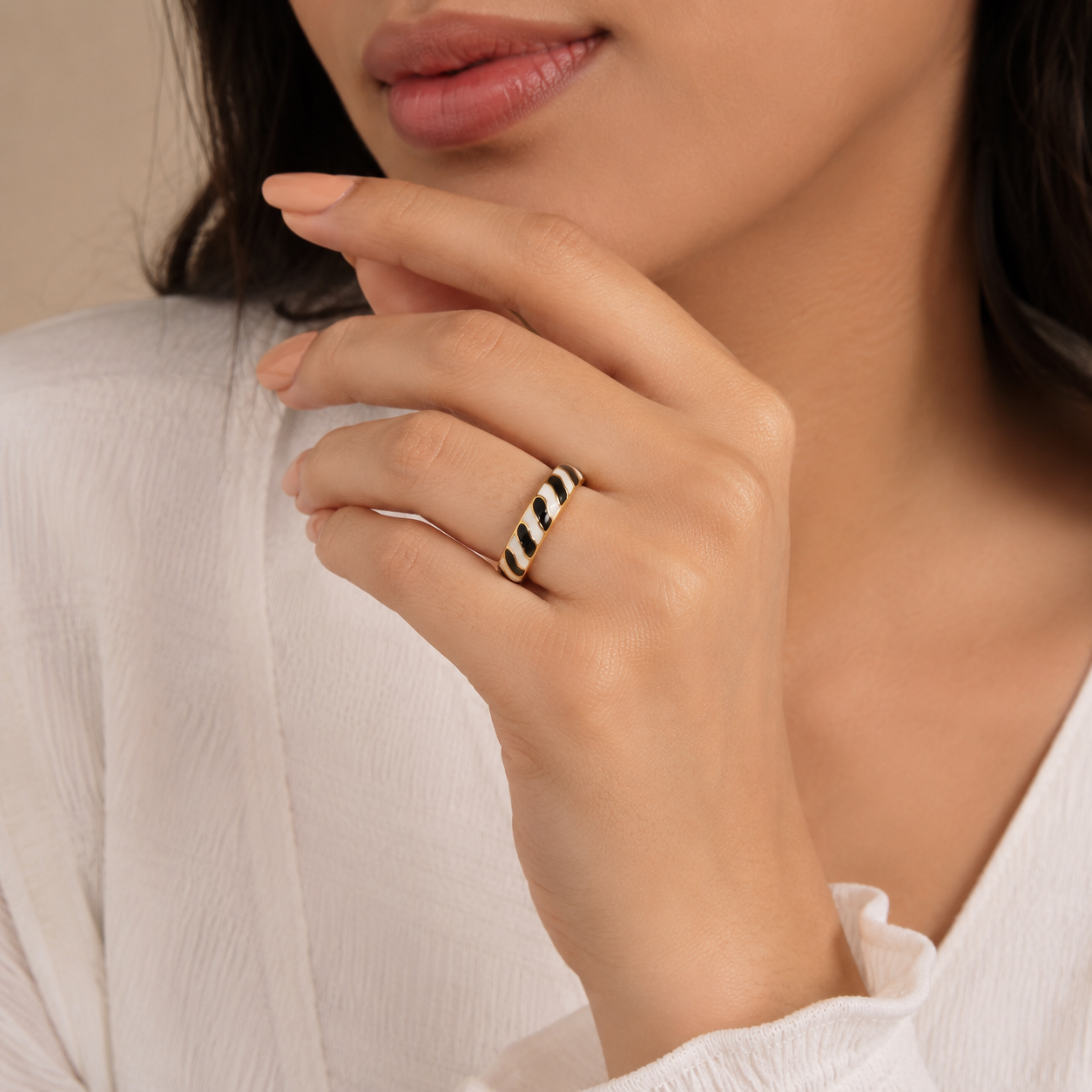 Classic Noir Enamel Adjustable Ring