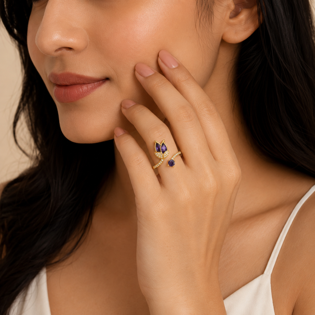 Amethyst Bloom Adjustable Ring