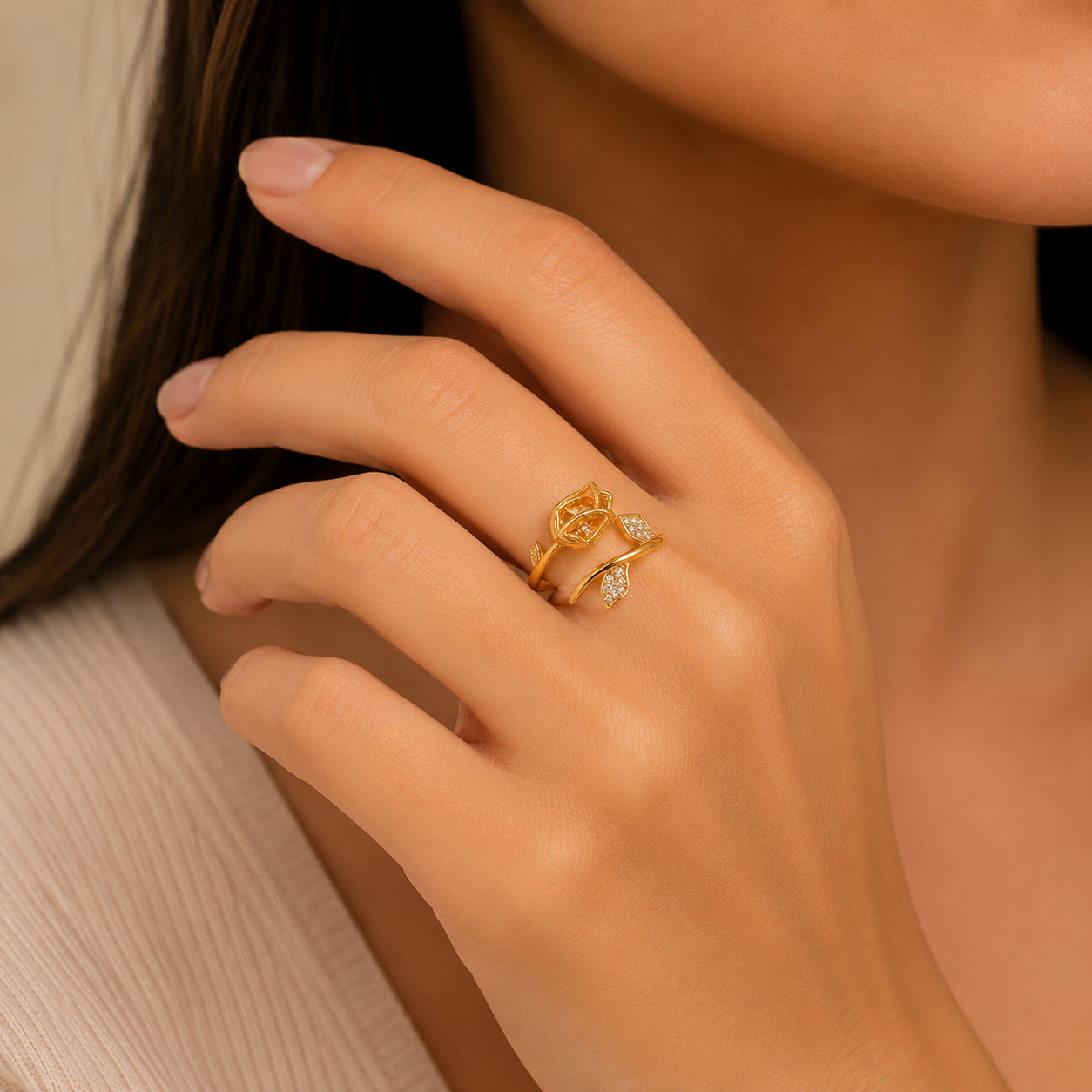 Ruby Leaf Elegance  Adjustable Ring