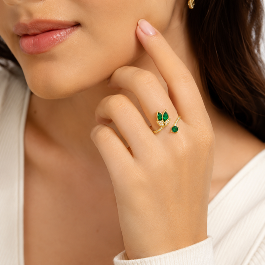 Green Lotus Elegance Adjustable Ring