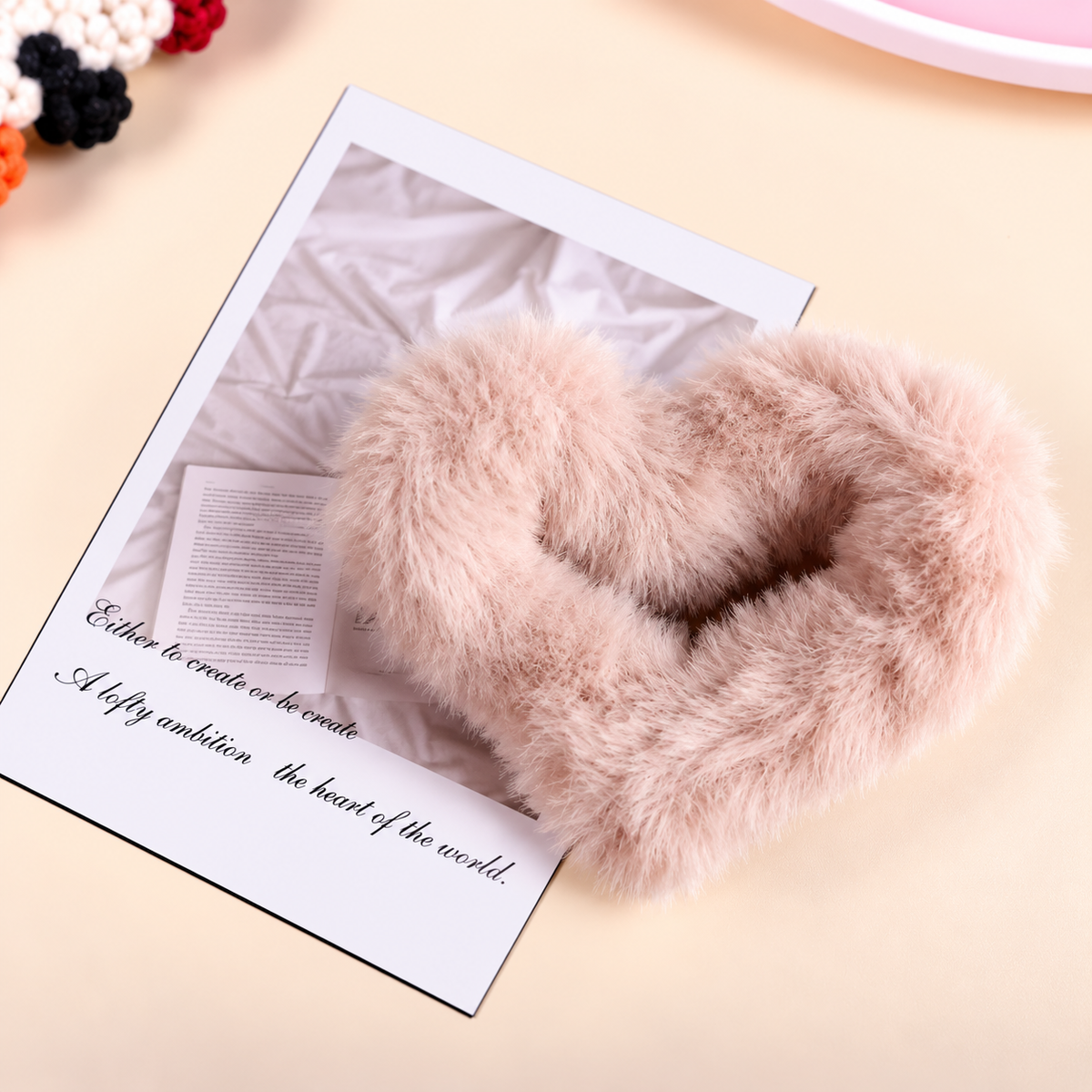 Fluffy Heart Hair Bow – Blush Pink