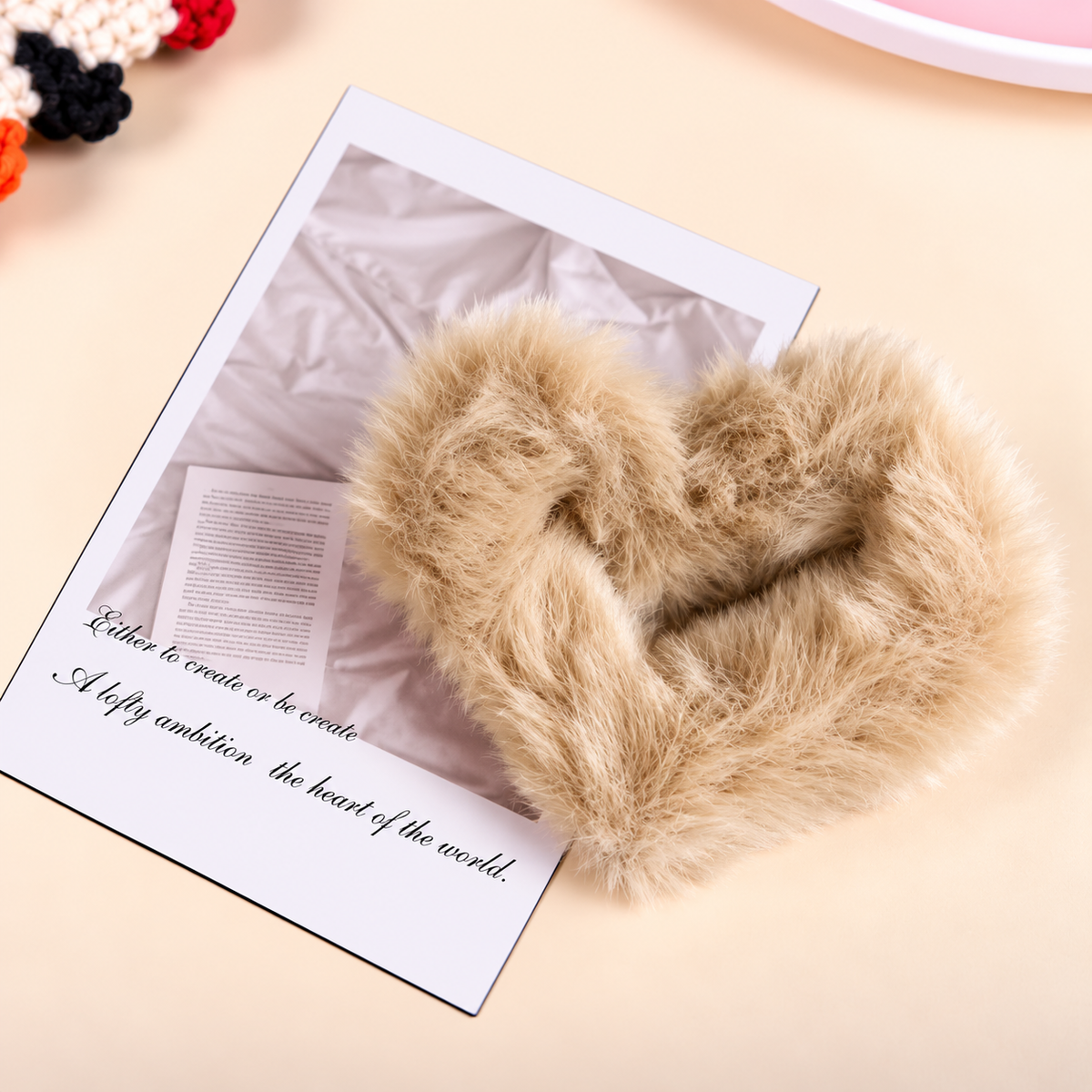 Fluffy Heart Hair Bow – Blush Pink