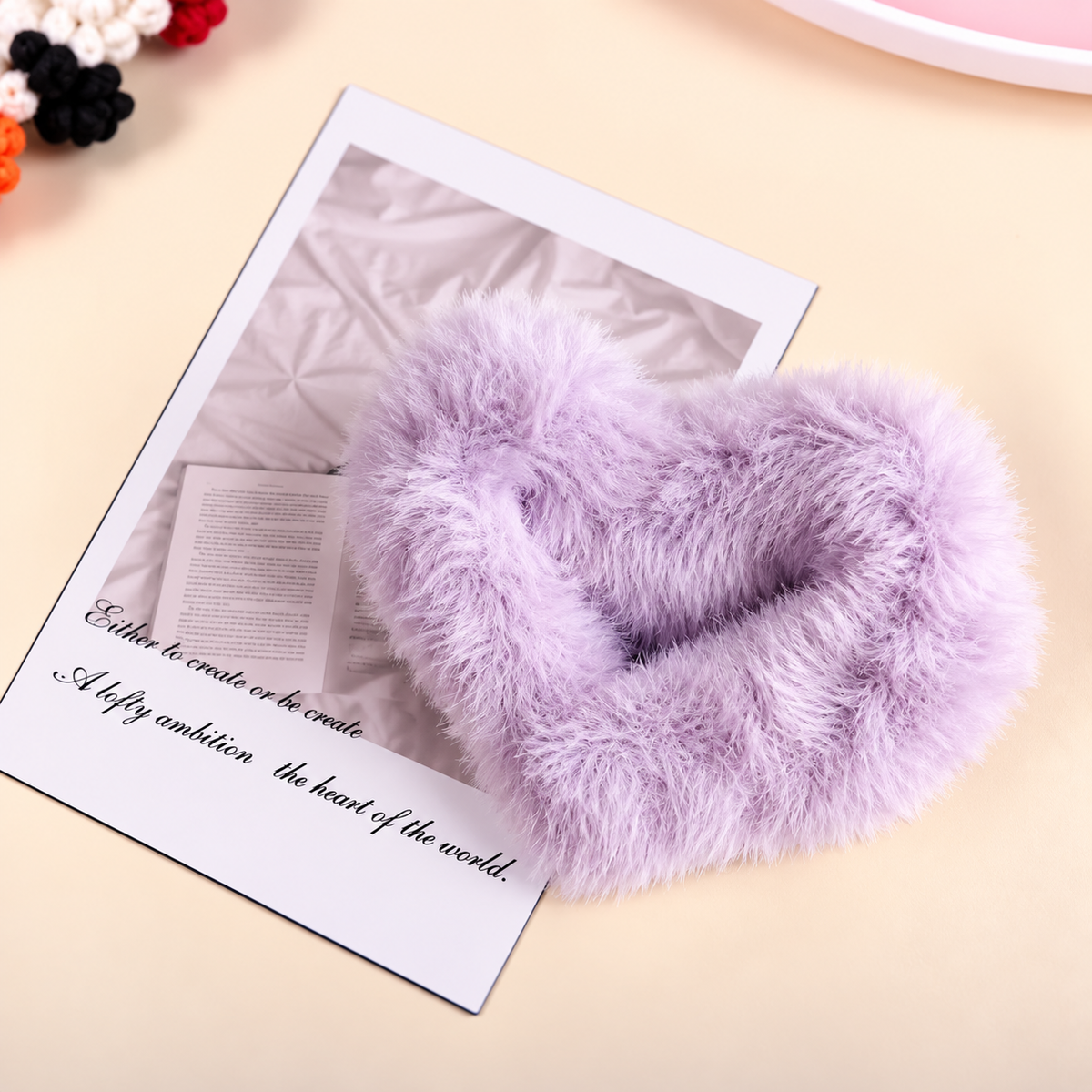 Fluffy Heart Hair Bow – Blush Pink