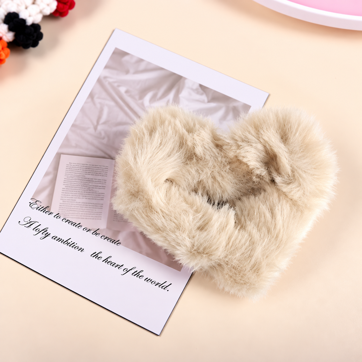 Fluffy Heart Hair Bow – Blush Pink