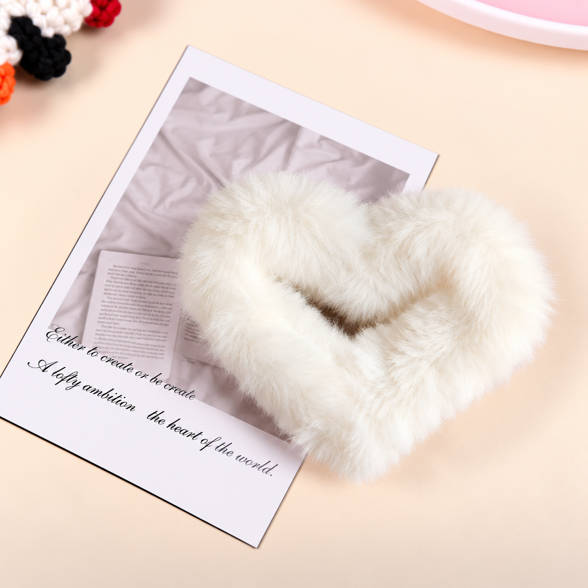 Fluffy Heart Hair Bow – Blush Pink