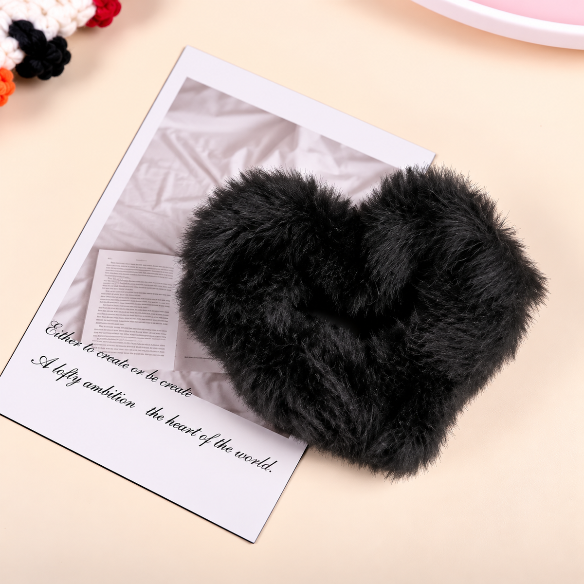 Fluffy Heart Hair Bow – Blush Pink