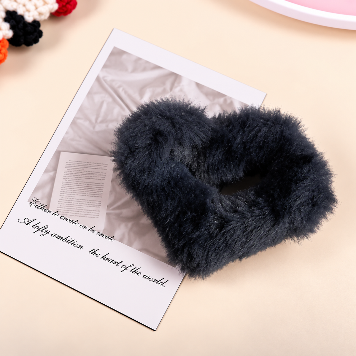 Fluffy Heart Hair Bow – Blush Pink