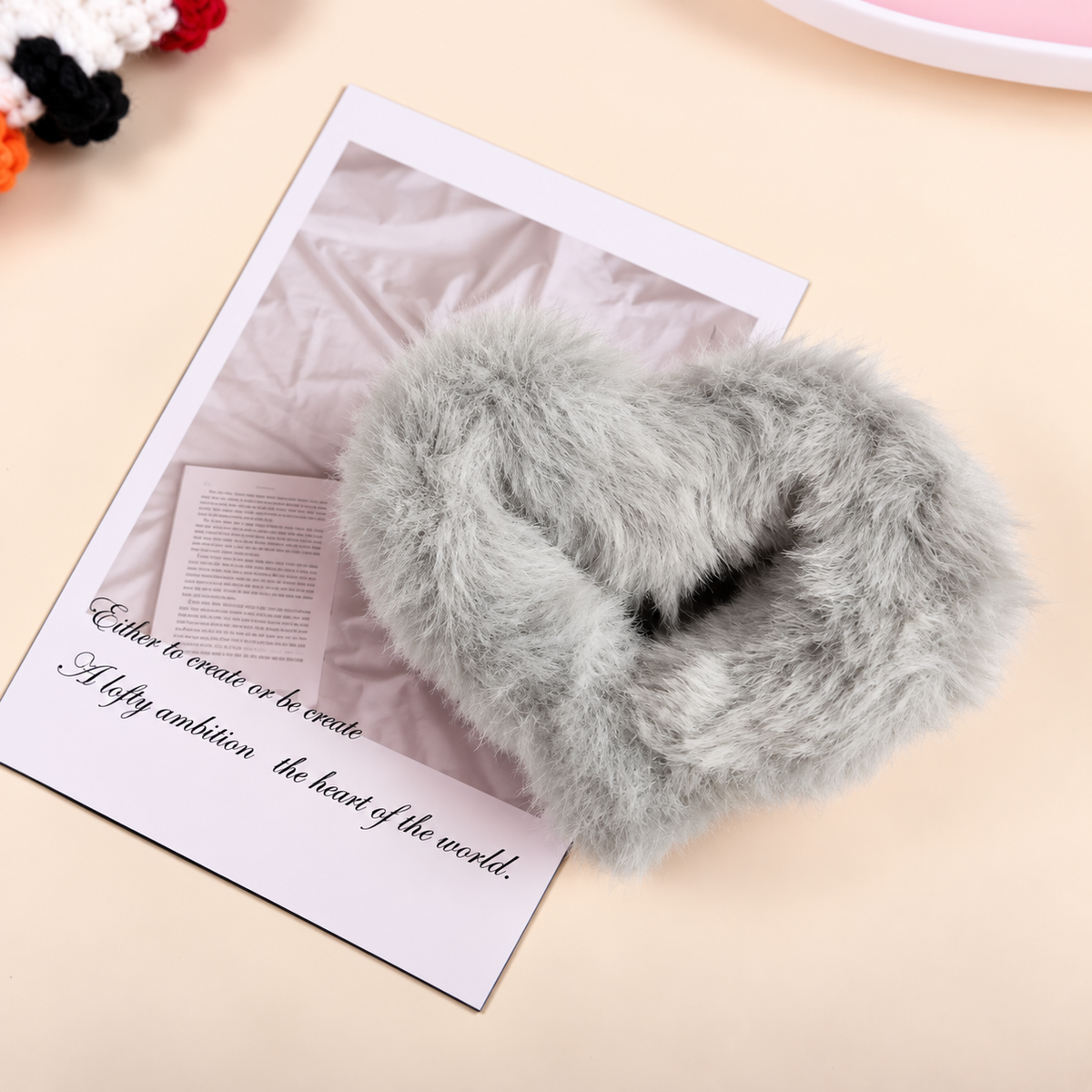 Fluffy Heart Hair Bow – Blush Pink