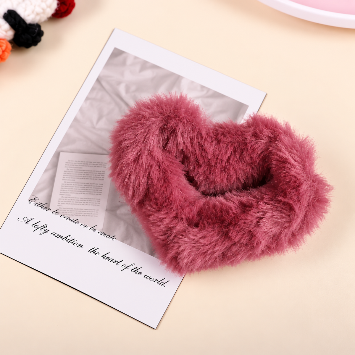 Fluffy Heart Hair Bow – Blush Pink