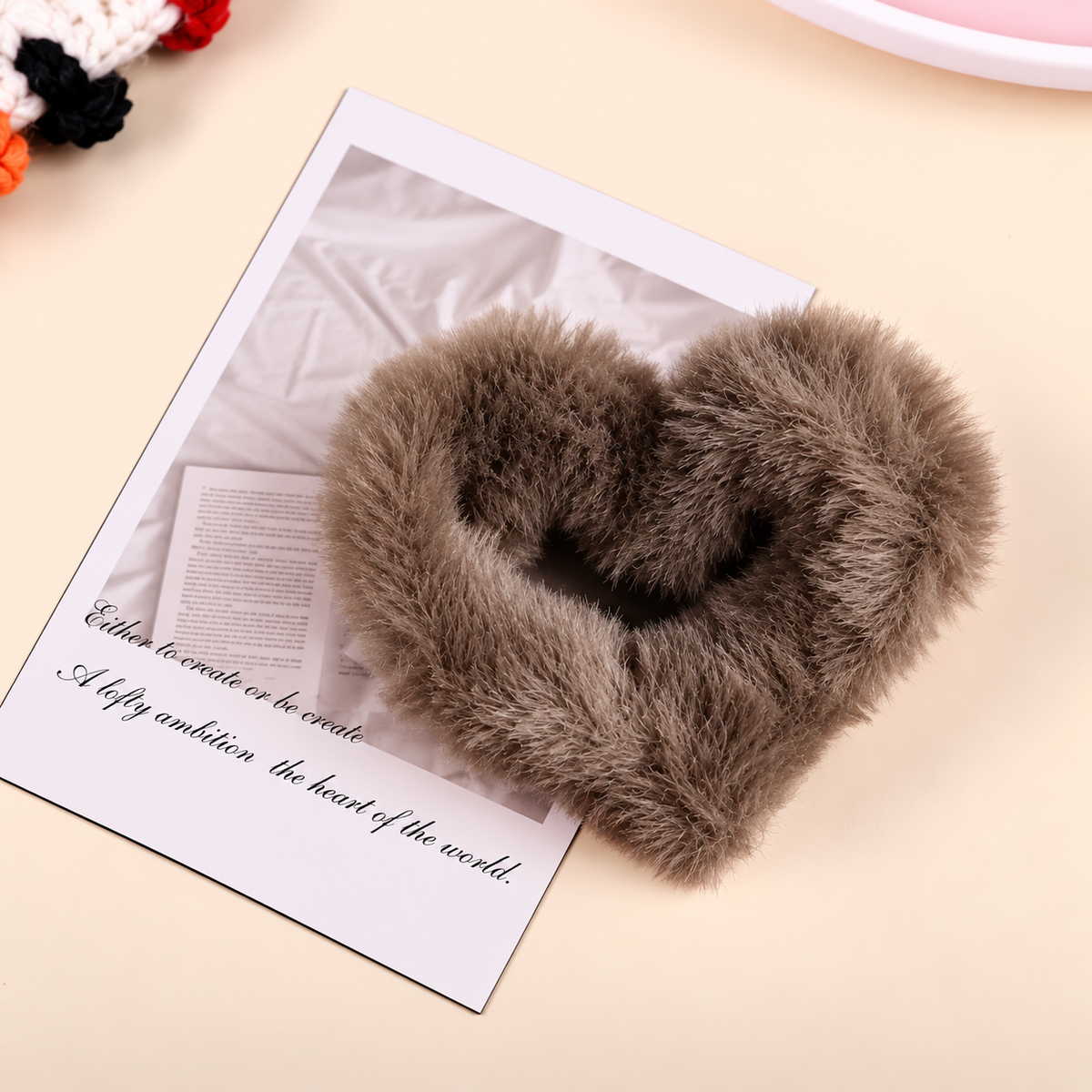 Fluffy Heart Hair Bow – Blush Pink