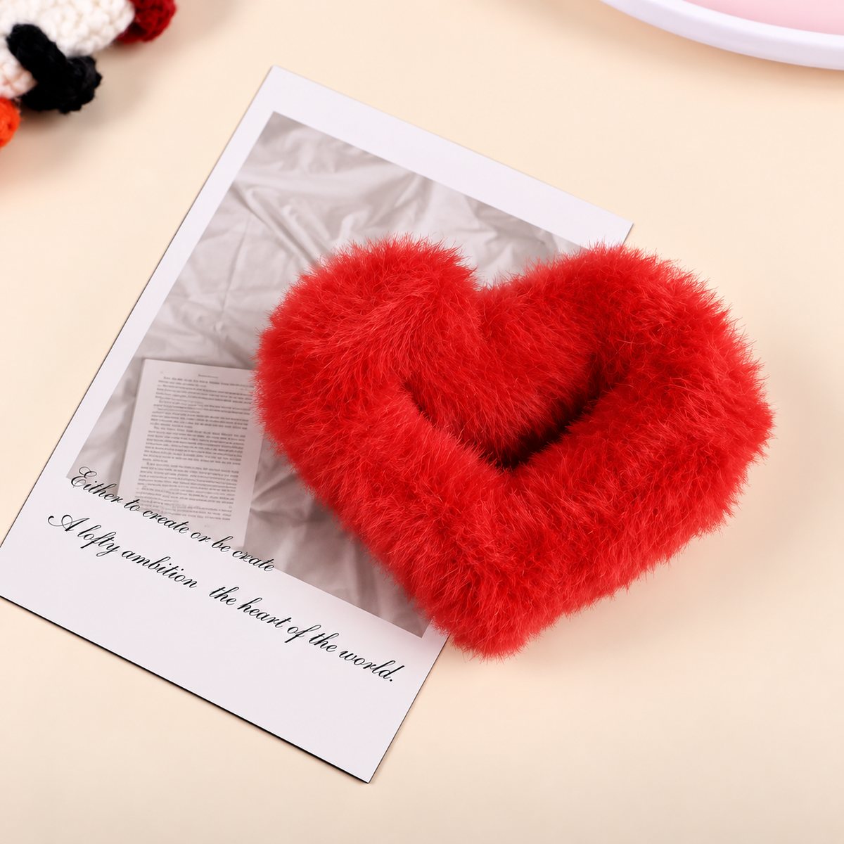 Fluffy Heart Hair Bow – Blush Pink