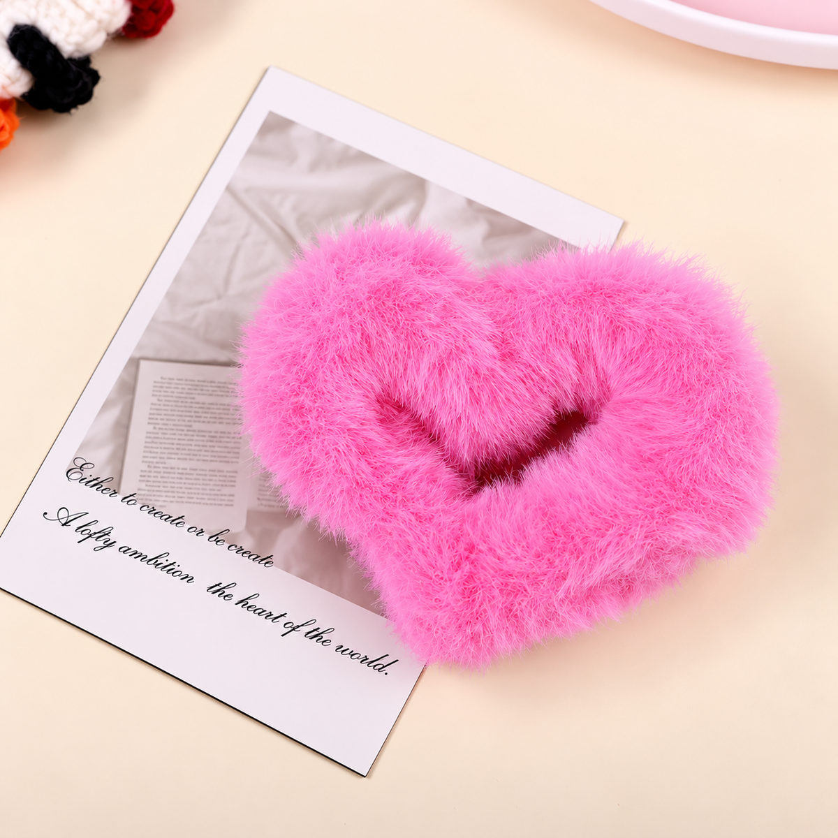 Fluffy Heart Hair Bow – Blush Pink