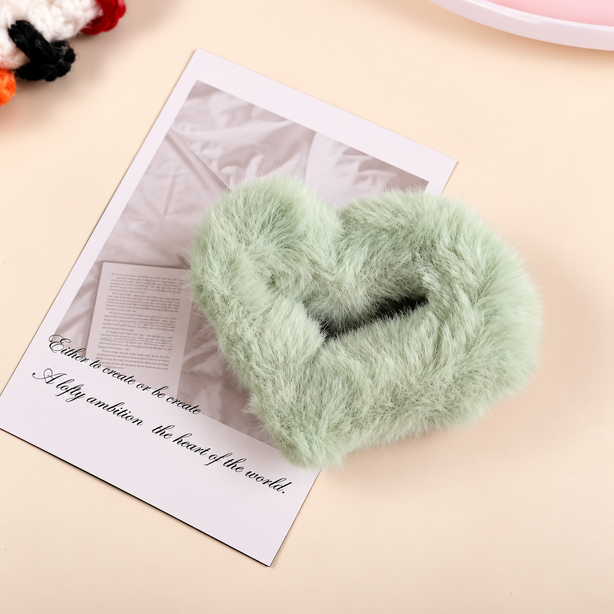 Fluffy Heart Hair Bow – Blush Pink