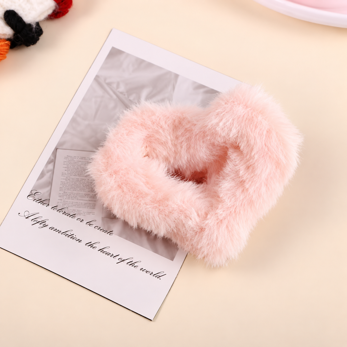 Fluffy Heart Hair Bow – Blush Pink