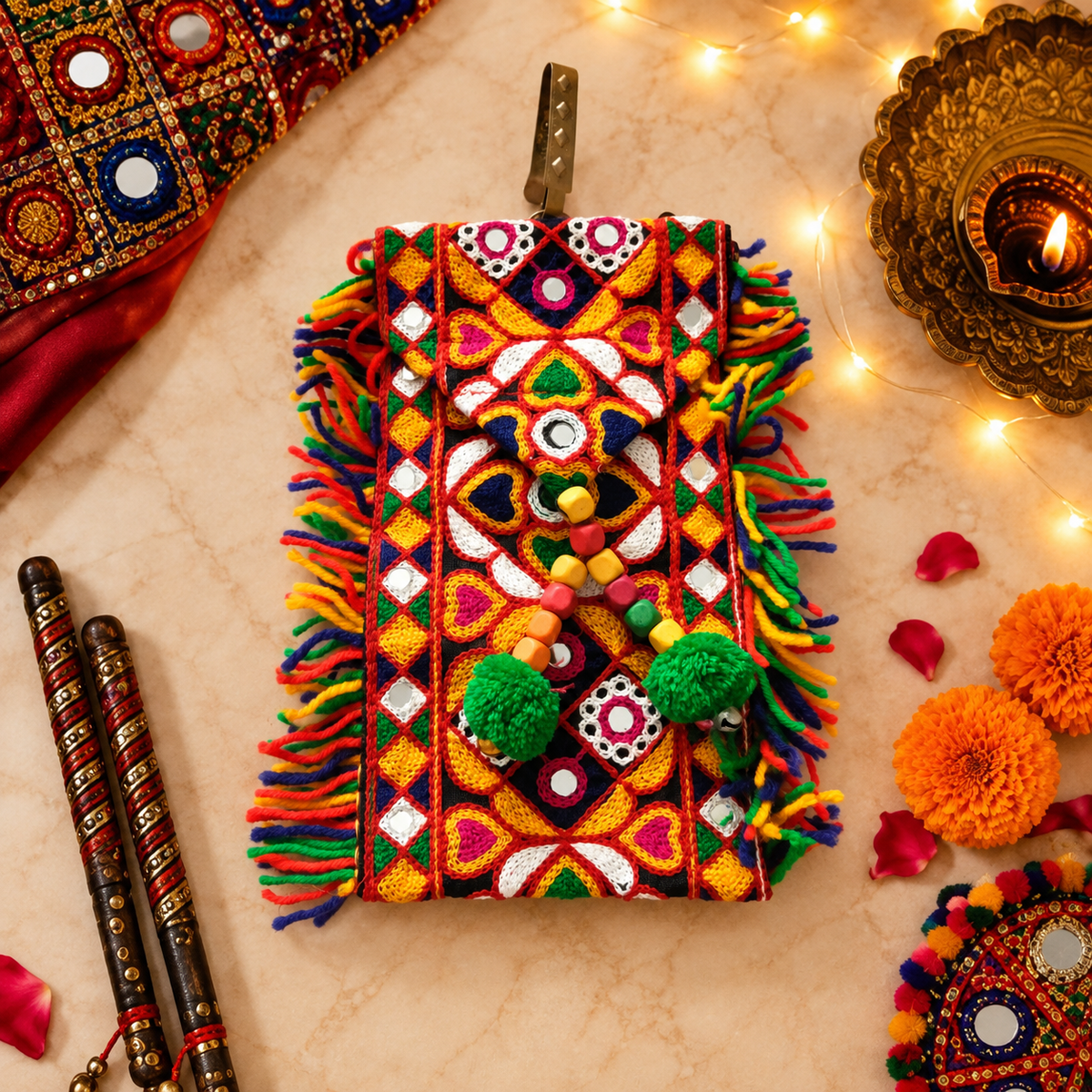 Navrang Mirror Work Boho Sling Pouch