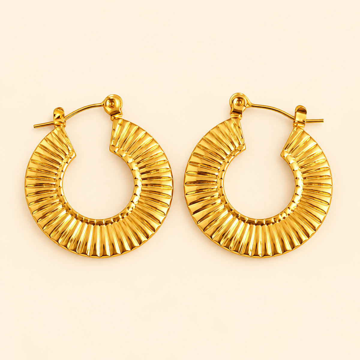 18K Gold-Plated Radiant Ribbed Gold Hoop Earrings