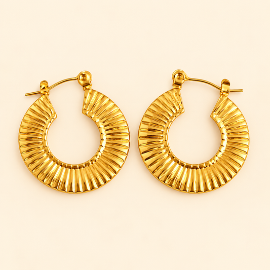 18K Gold-Plated Radiant Ribbed Gold Hoop Earrings