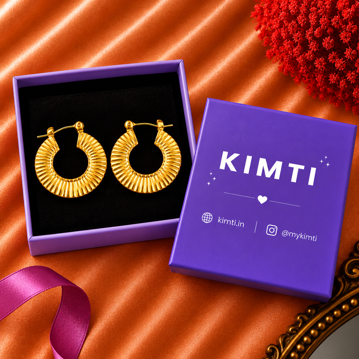 18K Gold-Plated Radiant Ribbed Gold Hoop Earrings