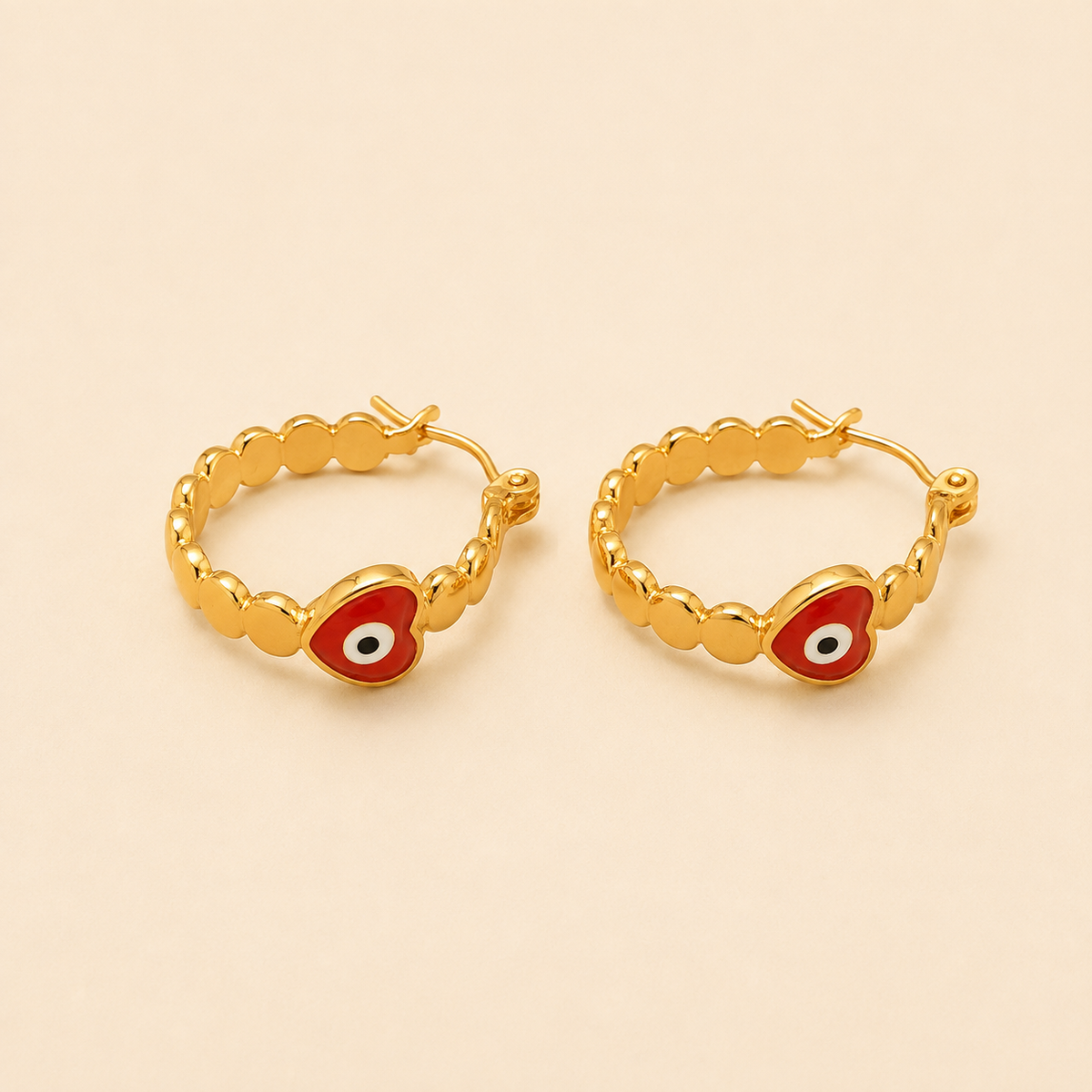 18K Gold Plated Red Evil Eye Hoop Earrings