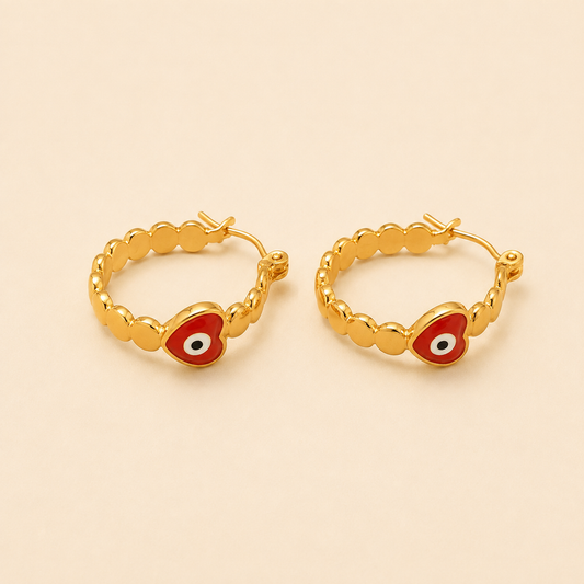 18K Gold Plated Red Evil Eye Hoop Earrings