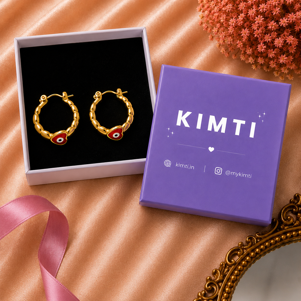 18K Gold Plated Red Evil Eye Hoop Earrings