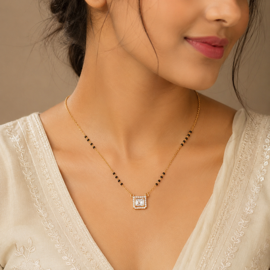 Rose Gold Solitaire Halo Mangalsutra