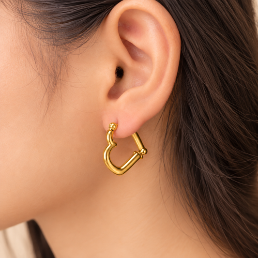 18K Gold Plated Half Heart Hoop Earring
