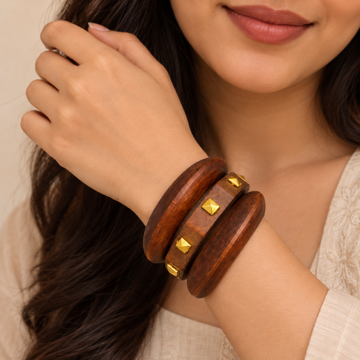 Fancy Aurawood Trio Golden Bark Bangles