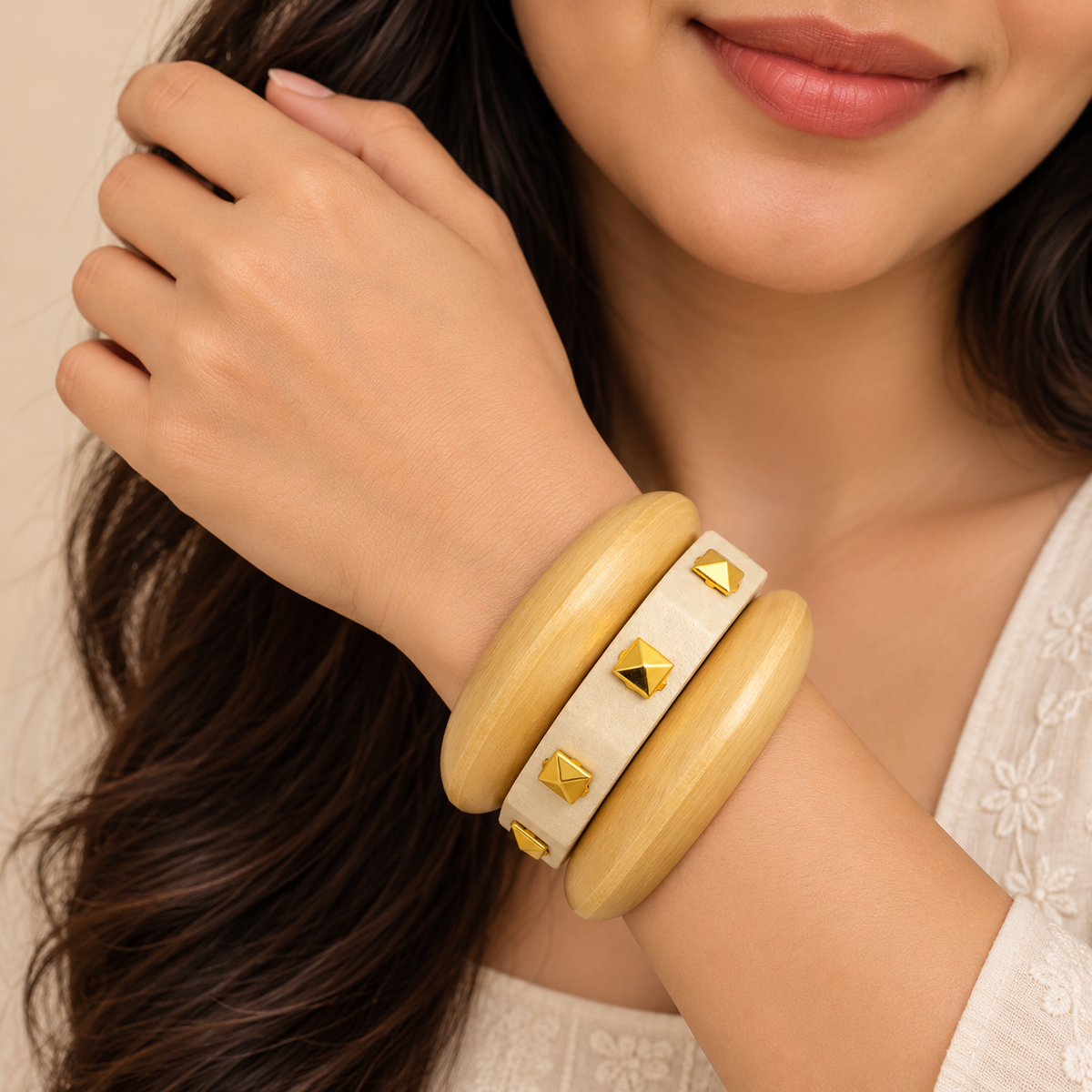 Fancy Aurawood Trio Golden Bark Bangles