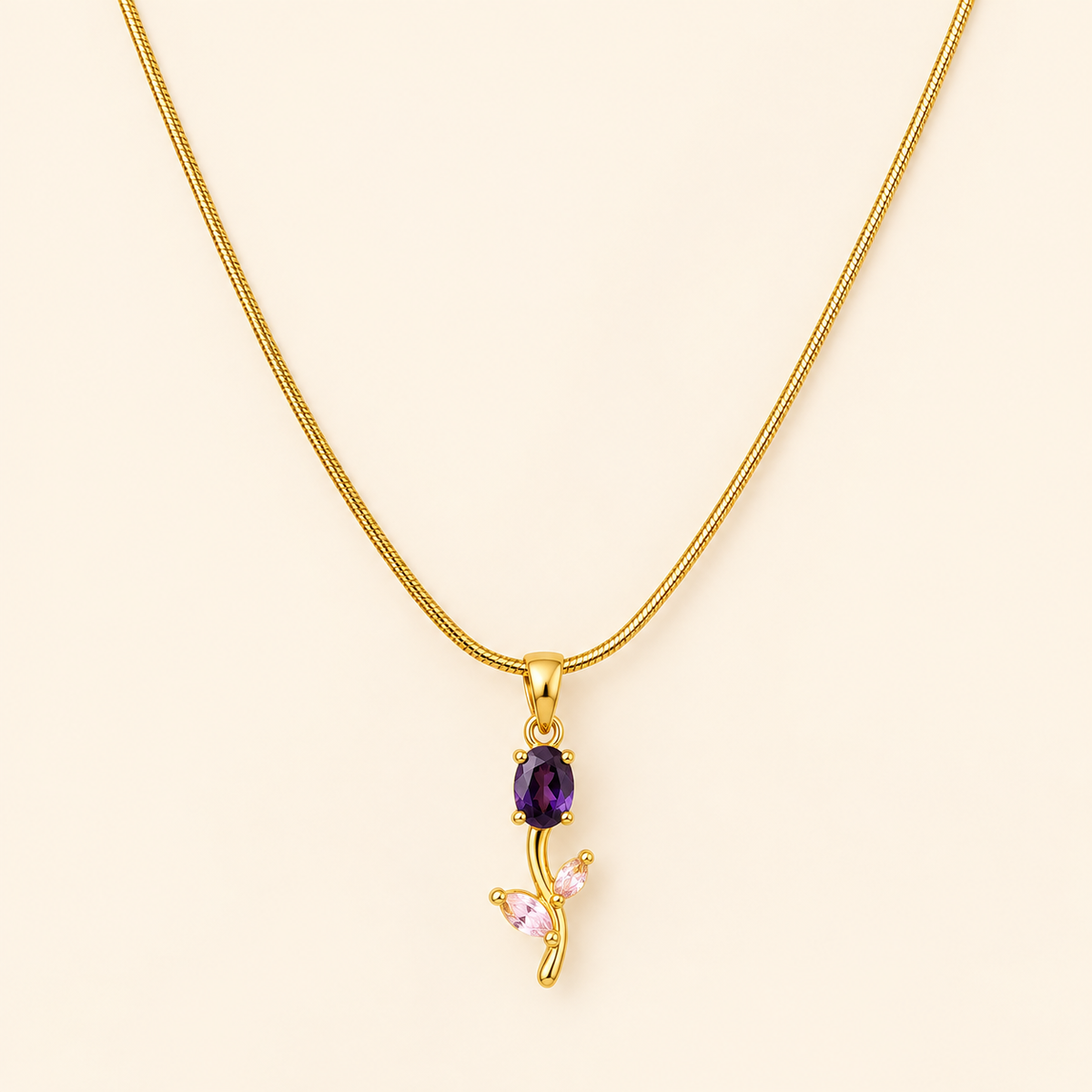 18K Gold Plated Purple Bloom Leaf Pendant Necklace