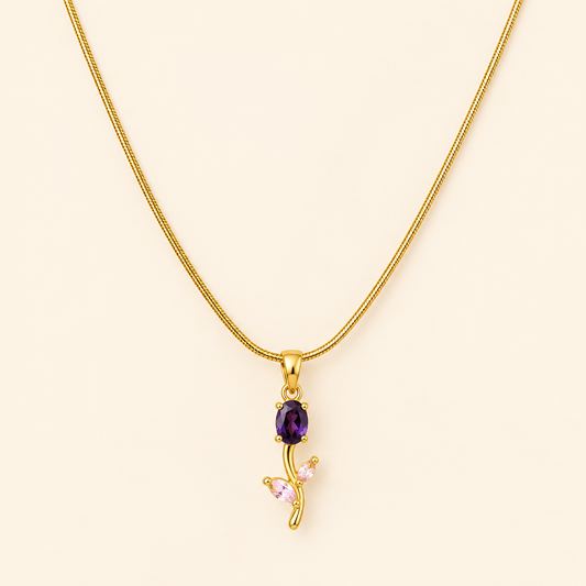18K Gold Plated Purple Bloom Leaf Pendant Necklace