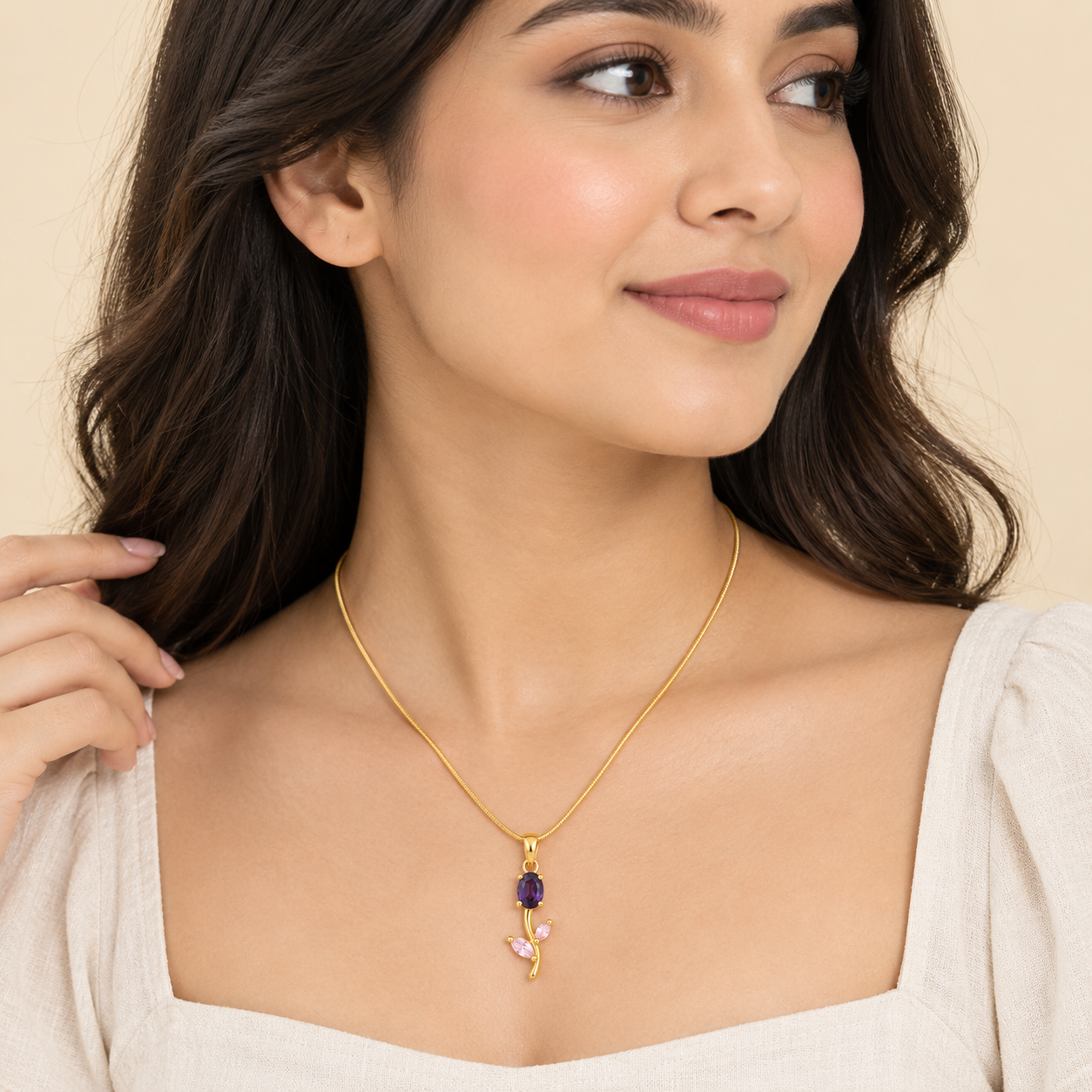 18K Gold Plated Purple Bloom Leaf Pendant Necklace