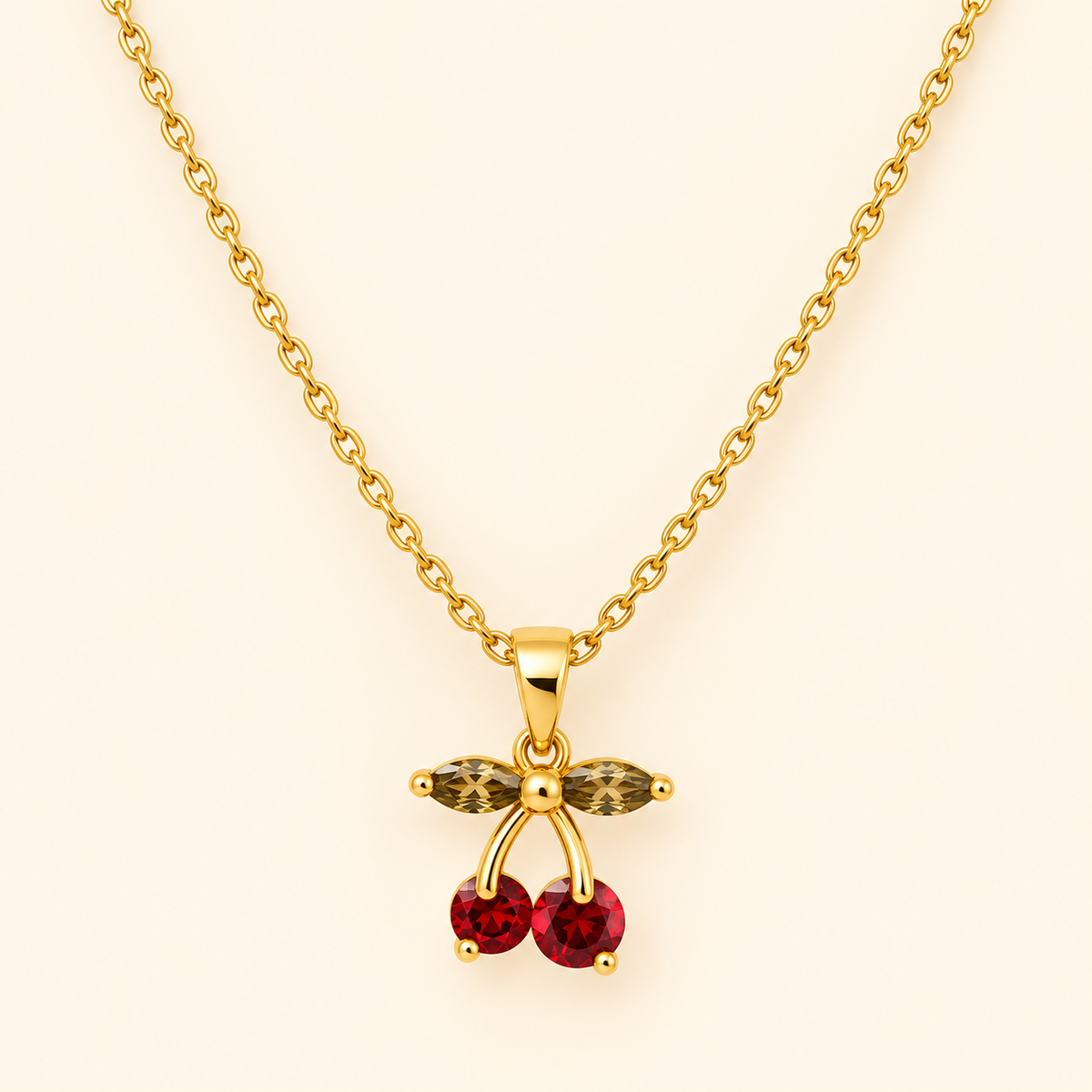 18K Gold Plated Red Cherry Pendant Necklace