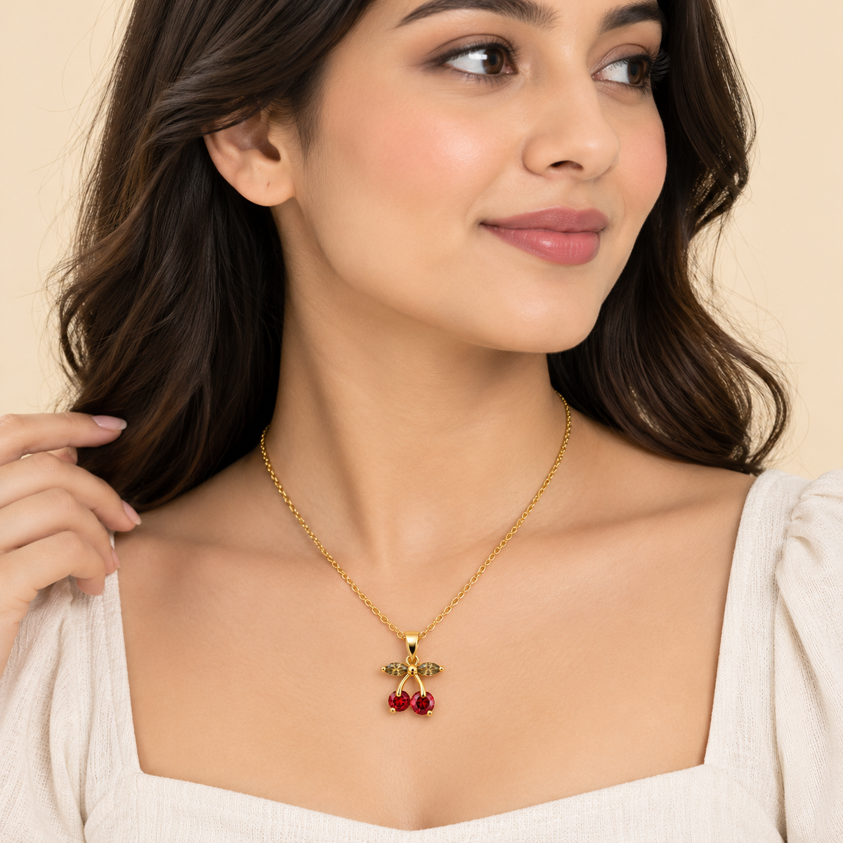 18K Gold Plated Red Cherry Pendant Necklace