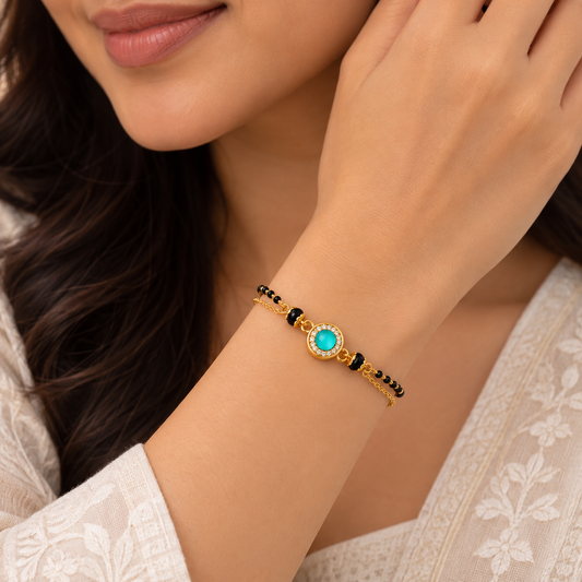 Aqua Black Bead Bracelet Mangalsutra