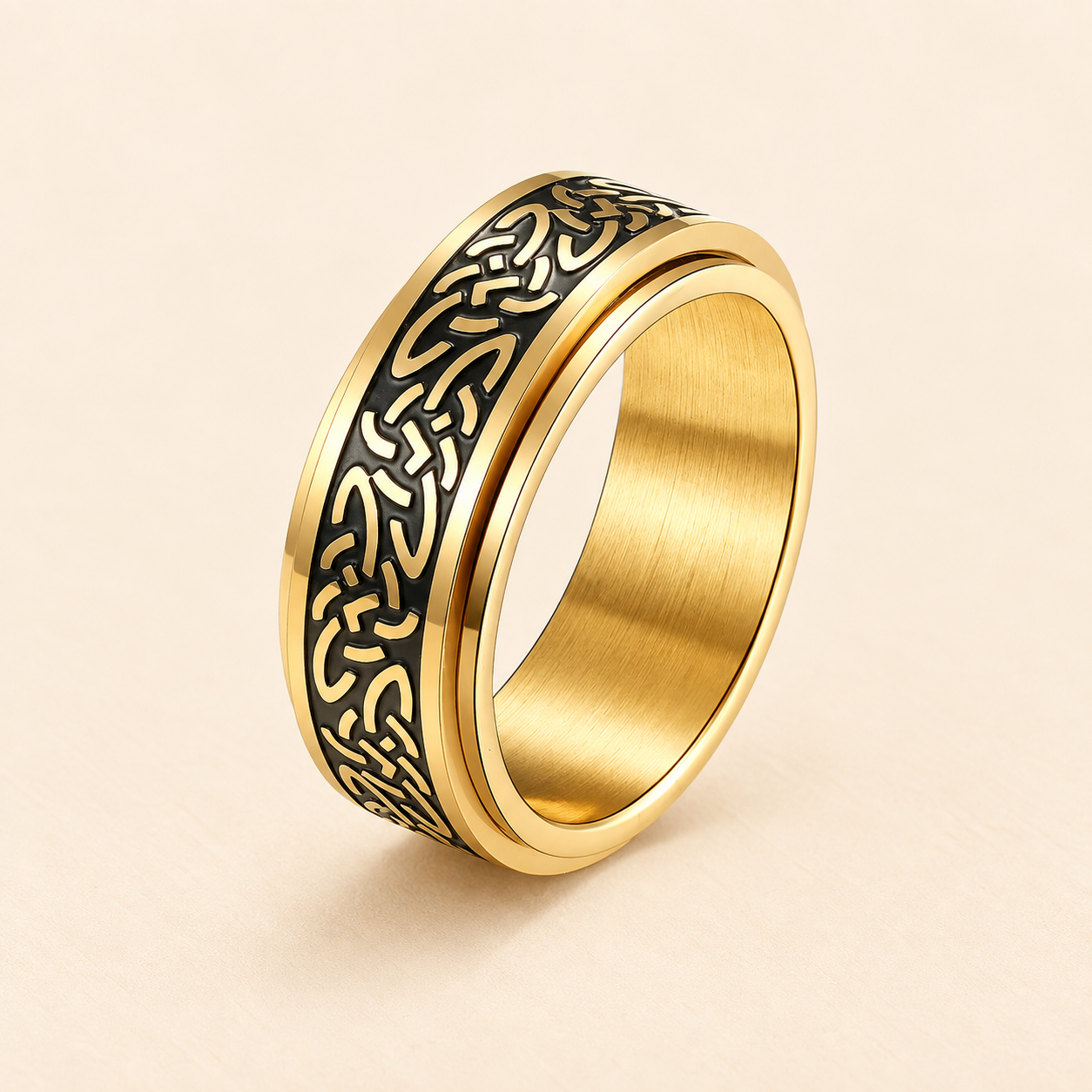 Men - Gold-Tone Black Wave Pattern Ring