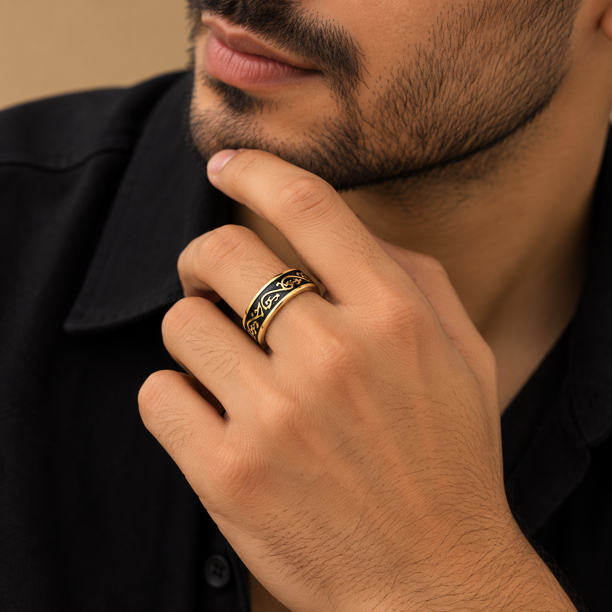 Men - Gold-Tone Wave Pattern Ring