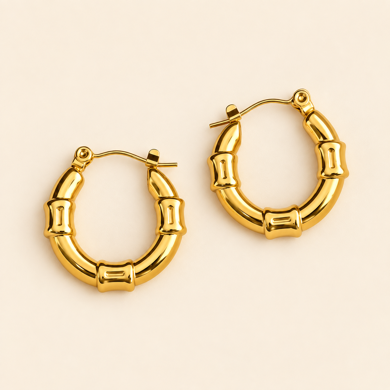 18K Gold Plated Bamboo Hoop Earrings
