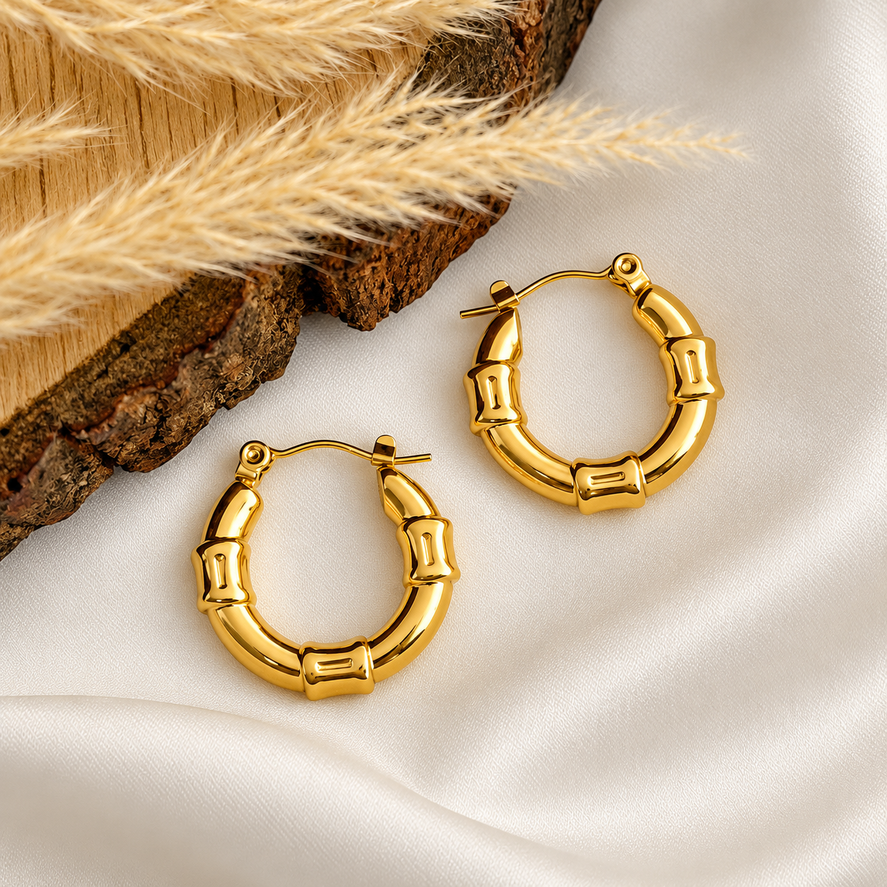 18K Gold Plated Bamboo Hoop Earrings